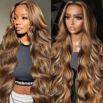 Highlight Body Wave Wig Human Hair 13x4 HD Lace Front Human Hair Wigs For Women Honey Blonde Transparent Lace Frontal Wig