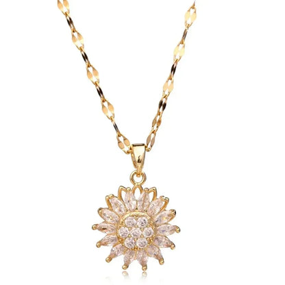 Double layered rotatable sunflower necklace, women's necklace, minimalist stainless steel jewelry accessories, set