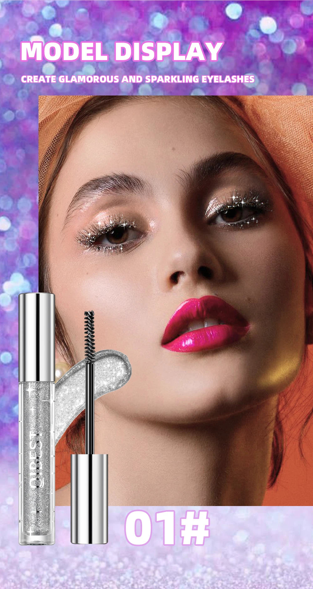 QIBEST Glitter Mascara Quick Dry Curling Extension Diamond Shimmer Mascara Eyelashes Lengthening Beauty Eyes Cosmetics For Women