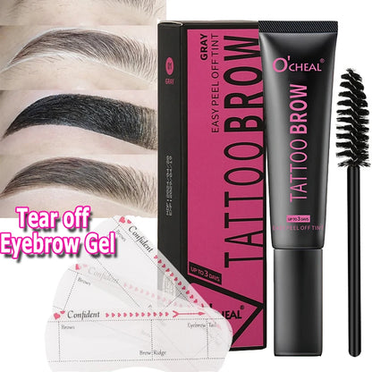 Peel Off Dye Eyebrow Gel Set Semi-Permanent Lasting Eyebrow Tattoo Tint Waterproof Tearing Off Brow Cream with Brow Cards Brush