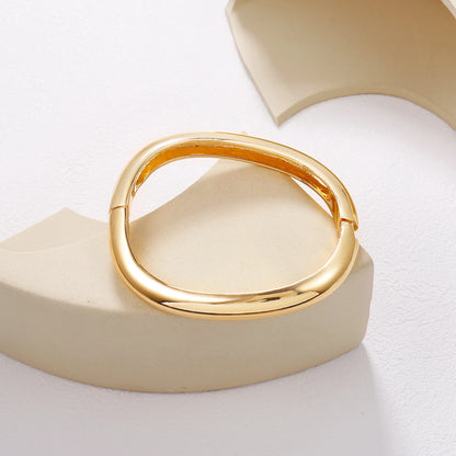 Joya Love Fashion Smooth Irregular Wide Bangles For Women Gold Color Adjustable Cuff Open Bracelet Statement Jewelry