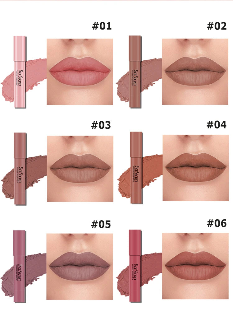 FACESECRET Beautiful Matte Lipstick Waterproof Long Lasting Color Rendering Non-stick Velvet Lips Liner Pencil