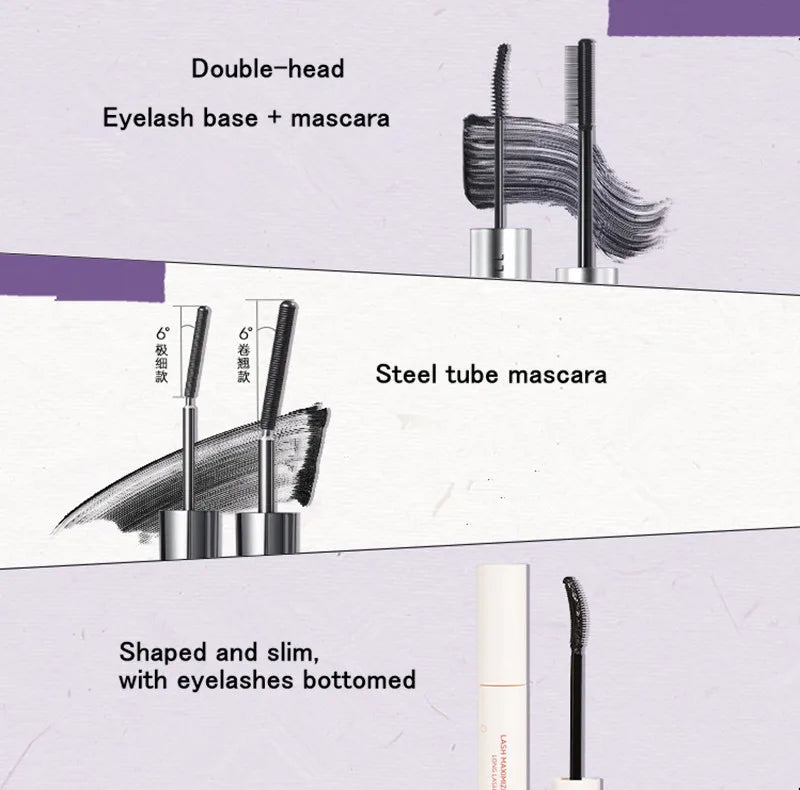 Judydoll Double-Head Mascara,Lashes Primer + Mascara,Waterproof Curling Long Thick Dense Smooth Eyelashes,Enlarge Eyes Tool