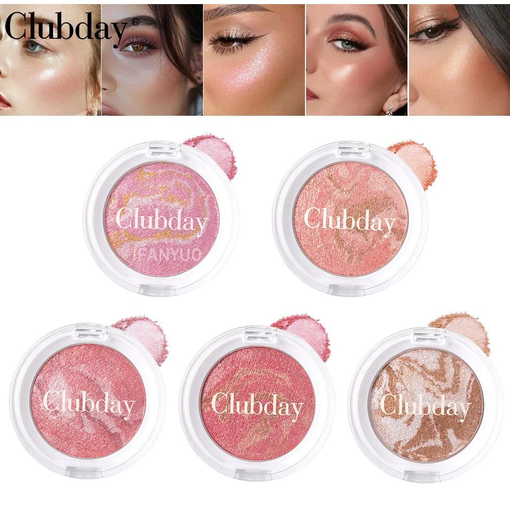 Marble Blush Palette Pearlescent Baked Brightening Blush Powder Cheek Tint Blusher Contour Highlighter Face Shadow Shimmer Rouge