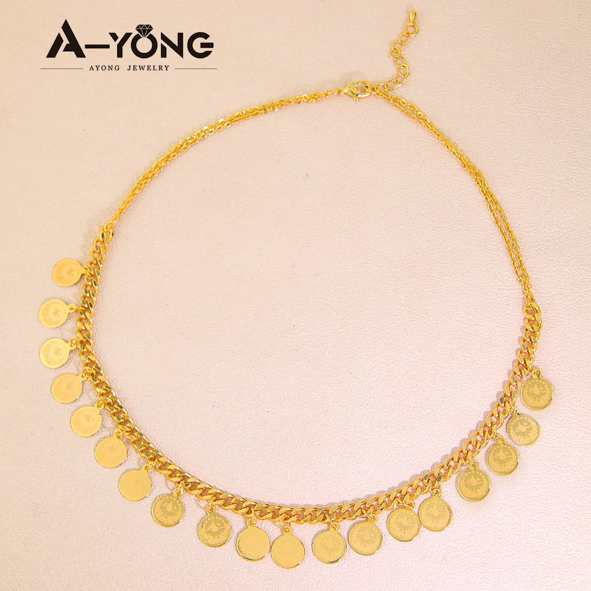 AYONG Arab Coin Necklace Pendant 21k Gold Plated Middle East Turkish Cuban Chain Pendant Women Wedding Banquet Accessories