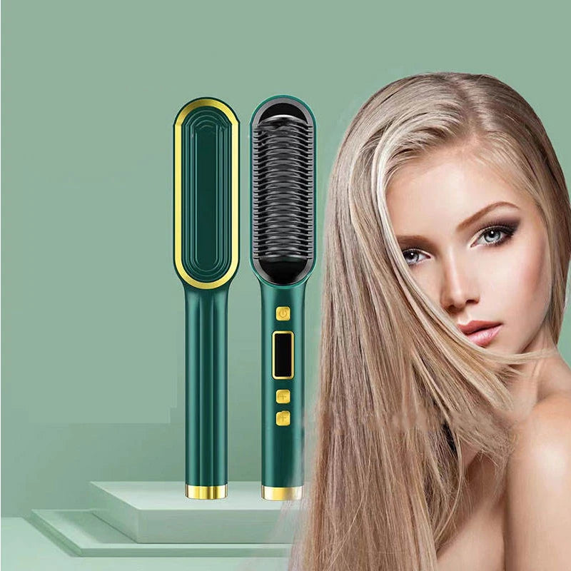 2-In-1 Electric Professional Negative Ion Straight Hair Brush Curling Comb With Lcd Display Curling Tool Straight Hair Brush