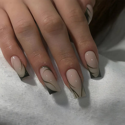 24pcs Long Ballet Fake Nails French Gradient False Nail Waterproof Faux Fingernails Red Snake Pattern Design Press on Nail Tips