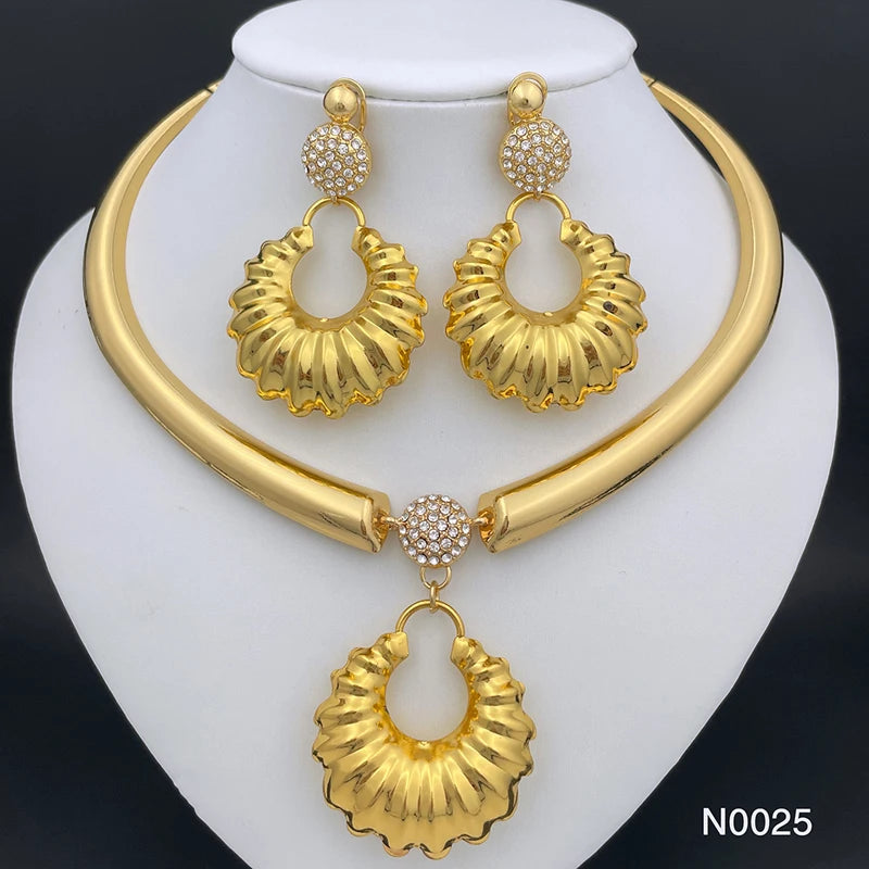 Gold Color Fashion Jewelry Necklace Earring sets For Women Jewelry ensemble de bijoux de mode