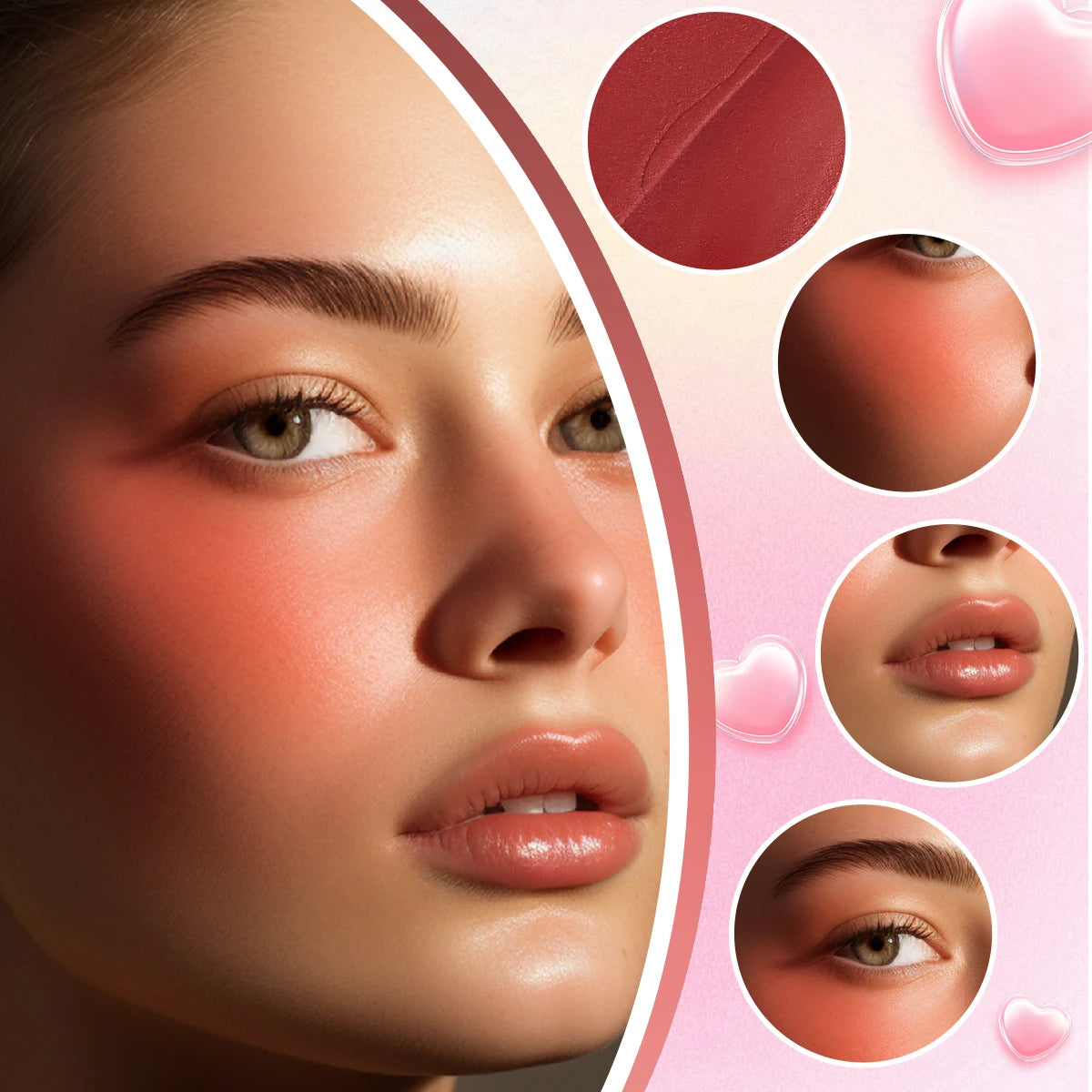 Dou-Head Cream Blush stick sunset Rose gold Long-Lasting Matte Velvet Moisture Silky Smooth Blush Balm With Brush Nature Skin