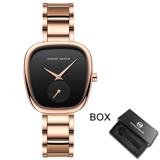 Women's Quartz Wristwatch 34mm Wine Barrel Rose Gold Black Stopwatch Fashionable Minimalist Style Women's Watches