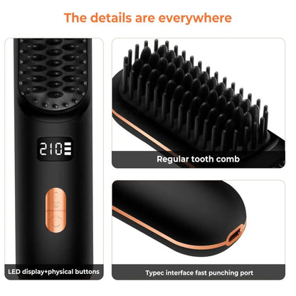 Hair Straightener Comb Wireless Hot Combs Professional Straightening Brush 5 Temperatures Hair Straightening with LCD Display