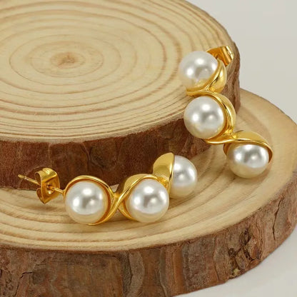 EILIECK 316L Stainless Steel Pearl Earrings For Women Fashion New Holiday Gold Color Waterproof Ear Jewelry