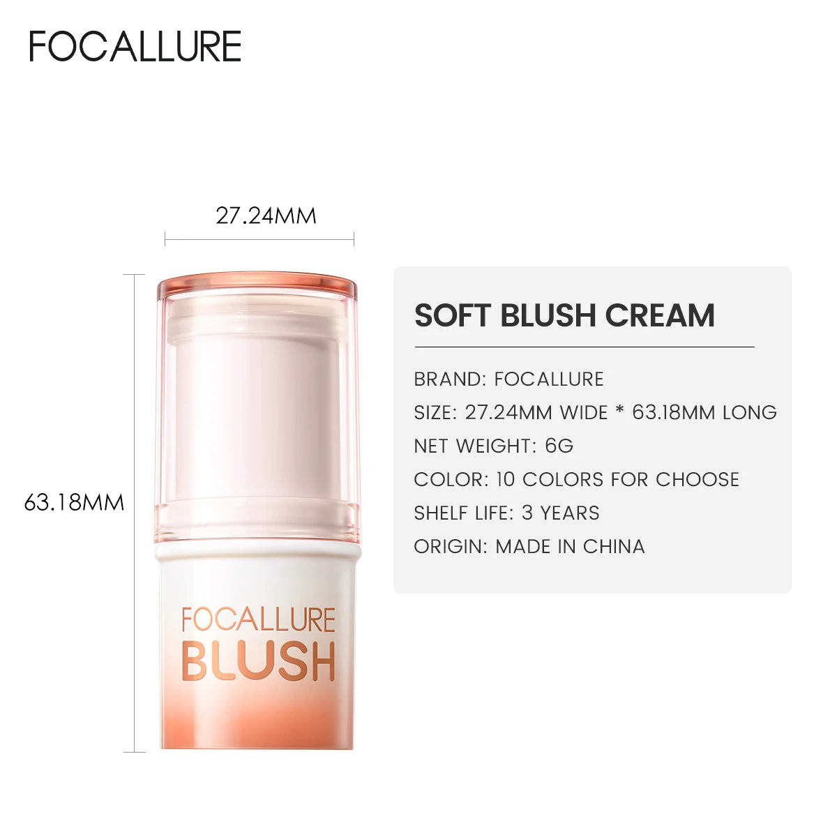 FOCALLURE Waterproof Blush Lipstick  Long Lasting 3-in-1 Matte Blush Eye shadow Lip Stick Highlighter Makeup Cosmetics