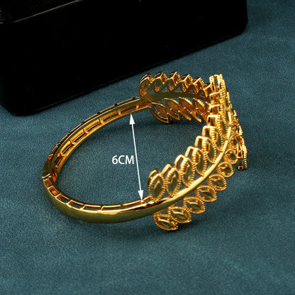 Copper Plating Gold Bracelet Ring Trendy  Bangle Bracelet for Bridal Leaves Design Cuff Bracelet  Luxury Jewelry