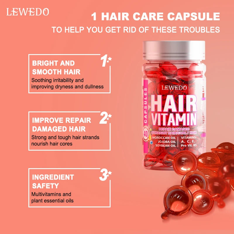 LEWEDO Hair Vitamin Capsule Hair Repair Damaged Hair Care Capsules Essence Protein Smooth Hair Care Repair Anti Loss Essential Oil