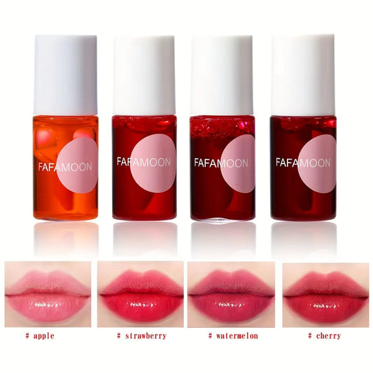 4 color Fruity Lip Tint Water Gloss Tint,Moisturizing Waterproof Liquid Lipstick, Non-Stick,High Pigment,Long-Lasting Colors