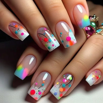24Pcs Mid-length Ballet False Nails Red Love Pattern Design Press on Nails Simple Wearable Finished Coffin Fake Nail Tips