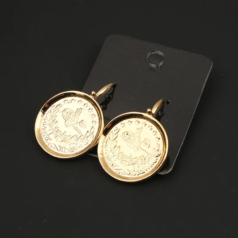 Dicai Coin Earrings Totem Pendant Arabian Coin Pendant Luxury Women Wedding Jewelry Party Favor Copper Gold Plated Hoop Fashion