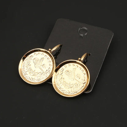 Dicai Coin Earrings Totem Pendant Arabian Coin Pendant Luxury Women Wedding Jewelry Party Favor Copper Gold Plated Hoop Fashion