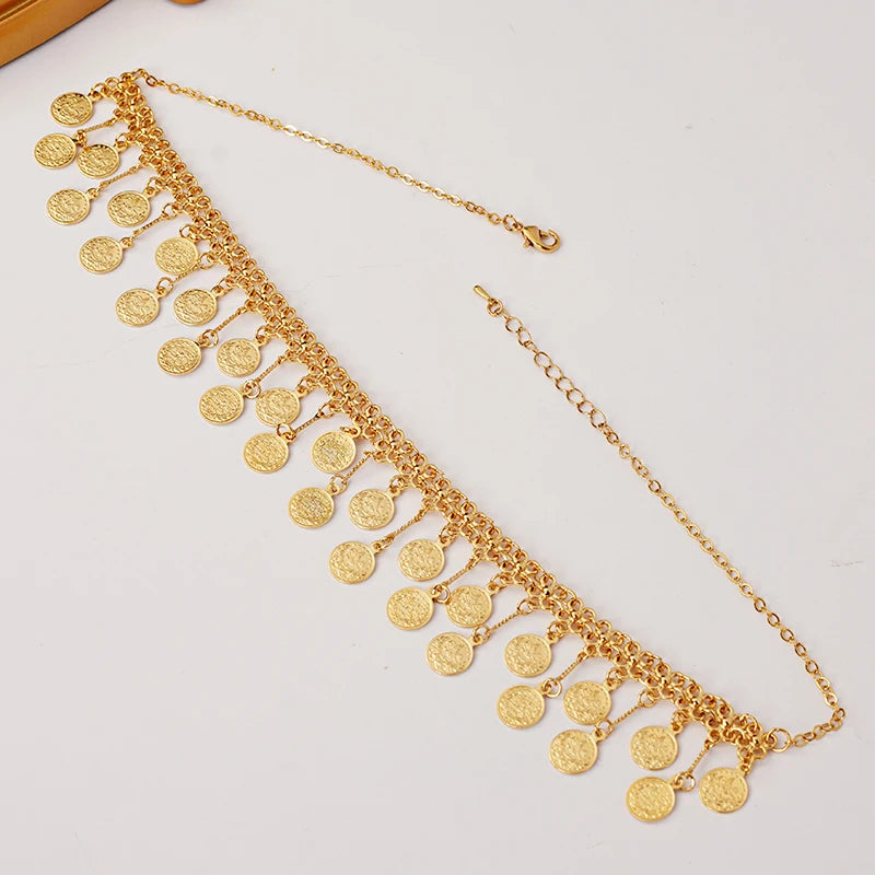 Turkish Coin Chain Necklace Gold Plating Arabic Middle East Coins Jewelry Necklace for Women Ethnic Wedding Jewelry Bridal