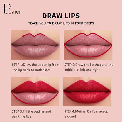 Pudaier Double-Ended Liquid Matte Lipstick Delicate Smooth Lip Line Lip Gloss Moisturizing Lip Cosmetic Makeup