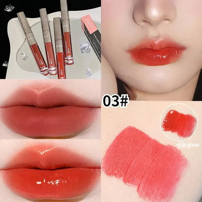 Two-in-one double-ended lip glaze  mirror gloss  matte lip mud  non-stick cup  non-fading  whitening gift