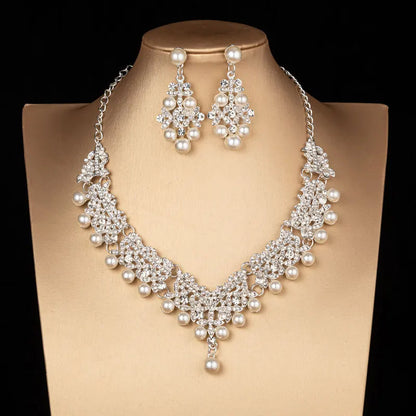 New Arrival  Women Fashion Jewelry Set Wedding Bridal Crystal Necklace Earrings Set