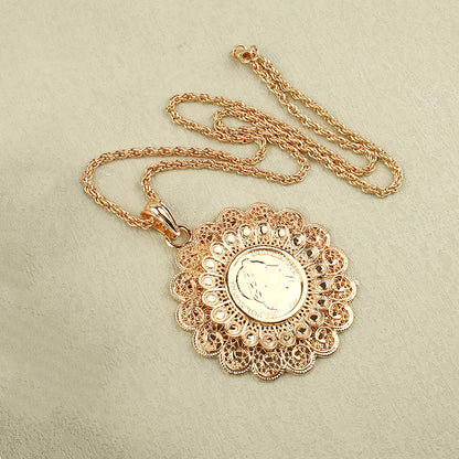 Dicai Algeria Wedding Jewelry Set Gold Plated Pendant Necklace French Coin Bracelet  Ladies Necklace Slide Chain Woman Fashion