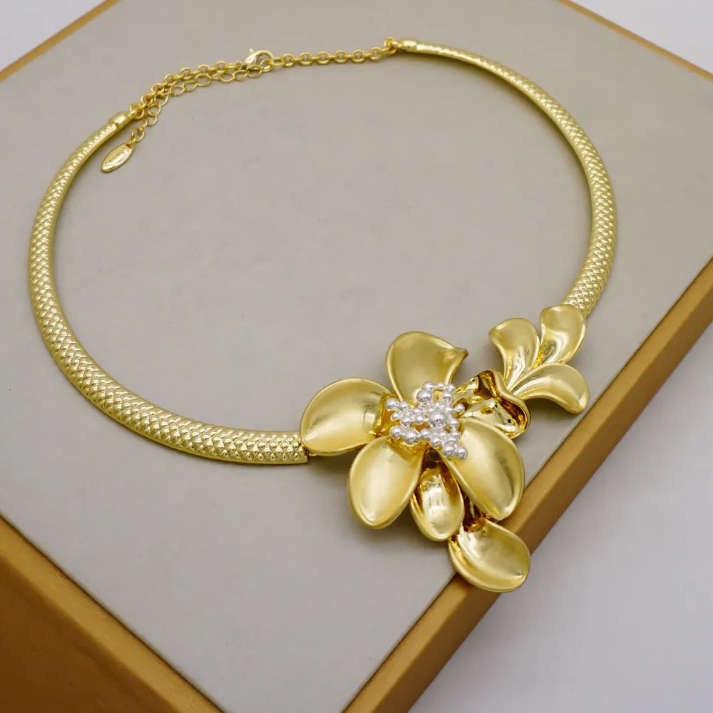 Brazilian Gold Color Flower Jewelry Dubai Jewelry Set For Women Italian Style Necklace Bracelet Earring Italian style jewelry