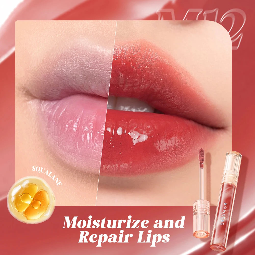 BANXEER Lip Gloss Lip Glaze Moisturizing Lightweight Non-sticky Long Lasting Glossy Plumping Repair Lip Liquid Lipstick Makeup