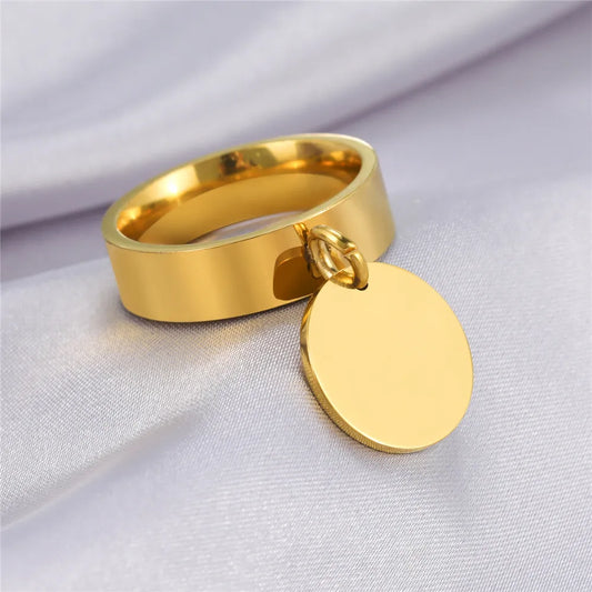 Skyrim Stainless Steel Gold Color Minimalist Ring with Big Round Pendant Finger Rings Fashion