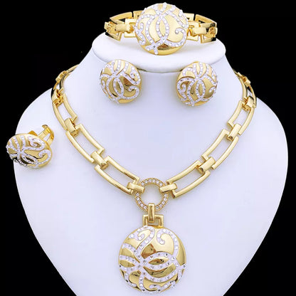 Italian 18K Gold Plated Jewelry Set Luxury Women Necklaces Earrings Ring Bracelet Dubai Set Jewelry Wedding Party Accessories