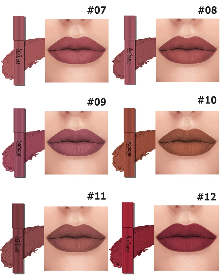 FACESECRET Beautiful Matte Lipstick Waterproof Long Lasting Color Rendering Non-stick Velvet Lips Liner Pencil