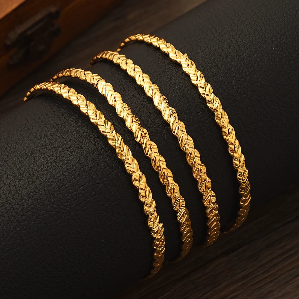 Dubai Gold Color Bangles For Women 18K Gold Plated  Bracelets Charm Party Jewelry