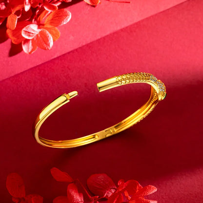 European and American versatile minimalist  light luxury  24K real gold micro inlaid snake bracelet, gold high-end bracelet