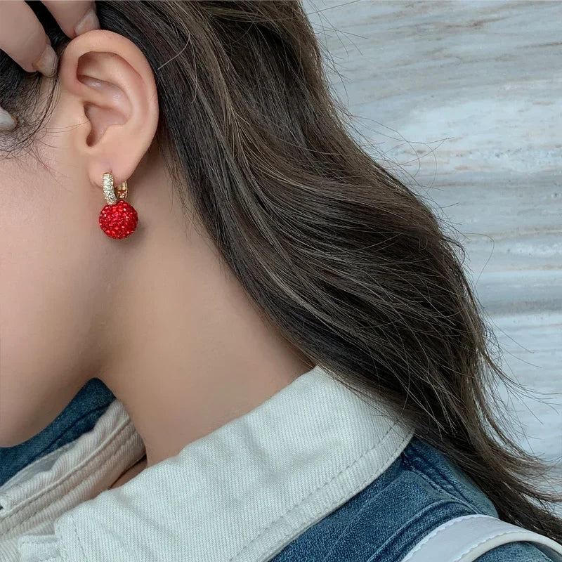 The New Fashion Jewelry Full Rhinestone Red Ball Earrings Earrings for Women