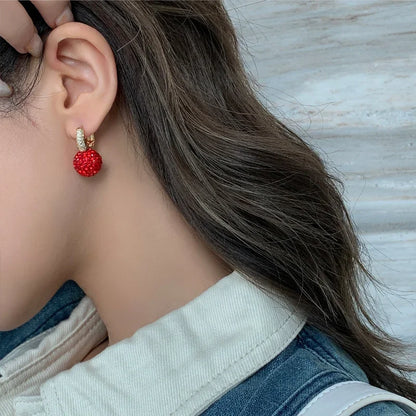 The New Fashion Jewelry Full Rhinestone Red Ball Earrings Earrings for Women