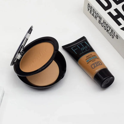 Micolor Fit Me 2 IN 1 Matte Black Skin 30g Poreless Powder + 30ml Liquid Foundation Dark Skin Dedicated Foundation Cosmetic Set