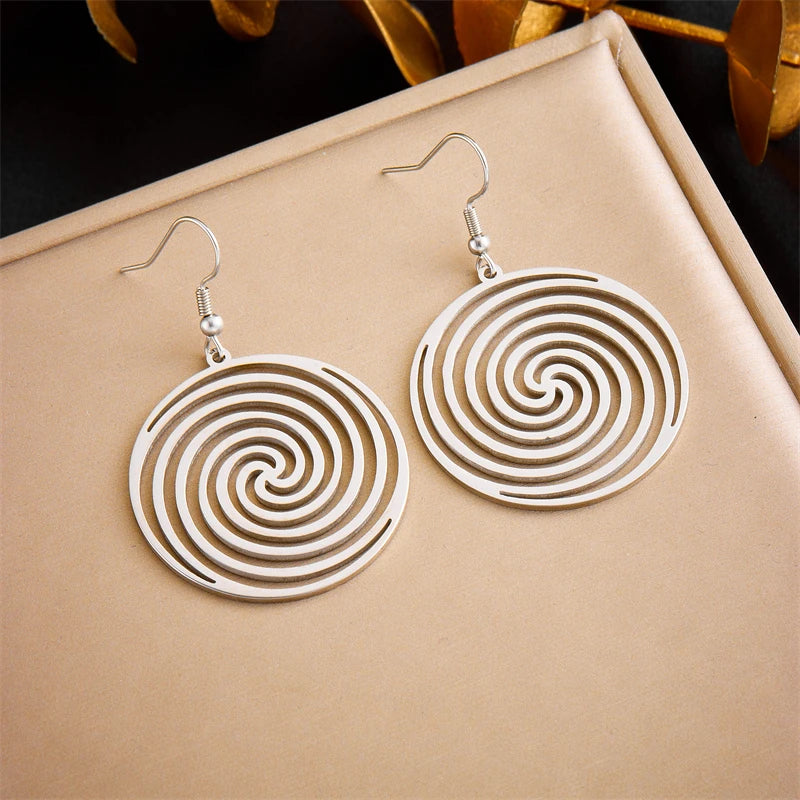 DIEYURO 316L Stainless Steel Snake Flower Round Drop Earrings For Women Fashion 2-Color Ear Jewelry Holiday