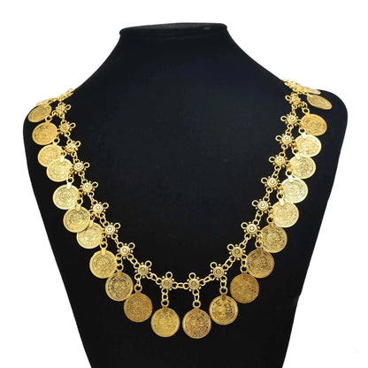 Traditional Turkish Coins Tassel Pendant Necklace for Women Vintage Gypsy Ethnic Tribal Choker Collar Statement Jewelry
