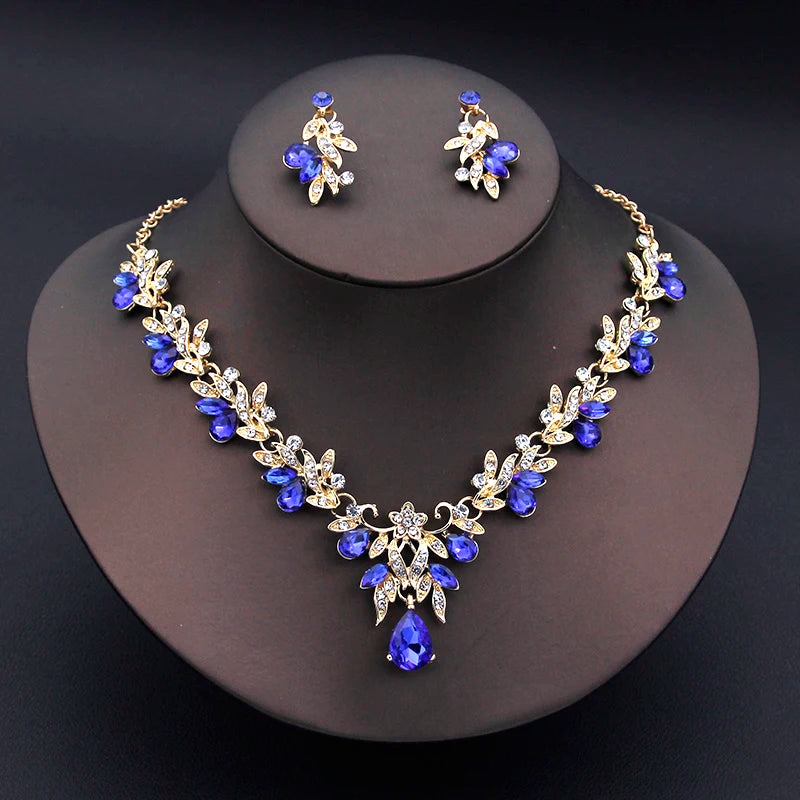 Luxury Fashion Necklace Sets for Women Dangle Earrings Princess Collar Two Piece Set Bride Jewelry Bridal Wedding Accessories