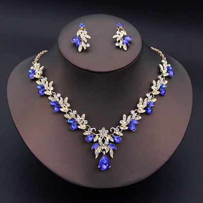 Luxury Fashion Necklace Sets for Women Dangle Earrings Princess Collar Two Piece Set Bride Jewelry Bridal Wedding Accessories