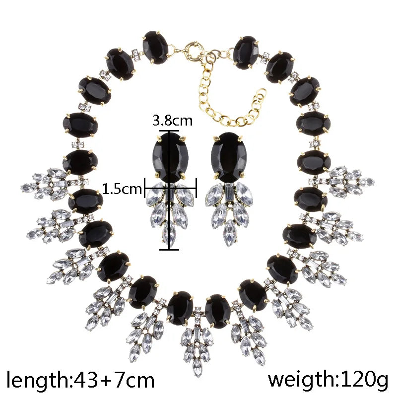 Luxury Jewelry Set Elegant Wedding Prom Crystal Earring and Chunky Bib Choker Royal Blue Rhinestone Statement Necklace for Women
