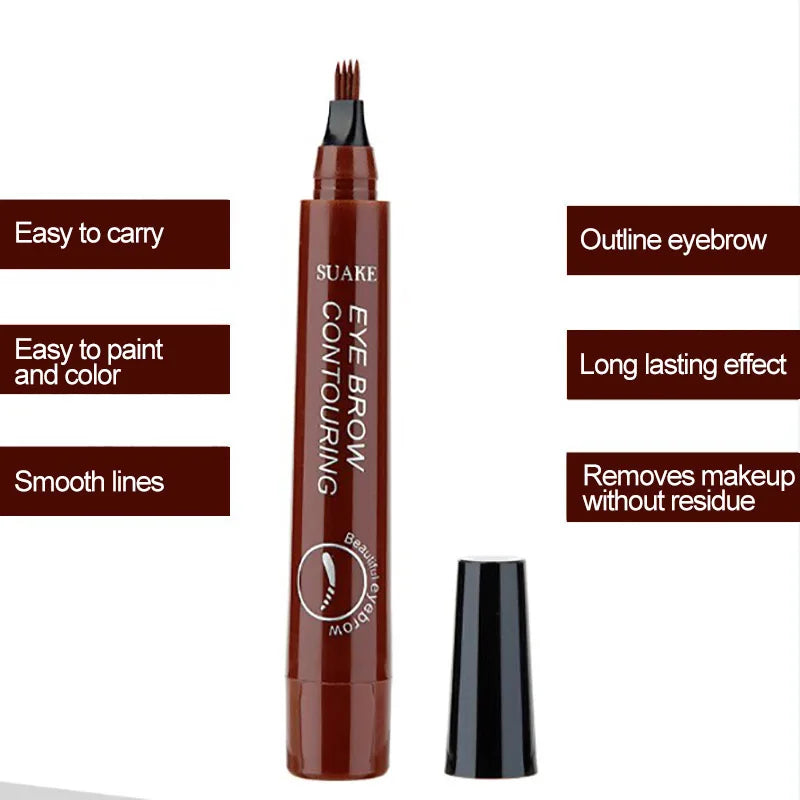 Eyebrow Tattoo Pen 4 Points Fork Tip Liquid Brow Pencil Long Lasting Waterproof Stencil Eyebrow Stamp Shaping Kit