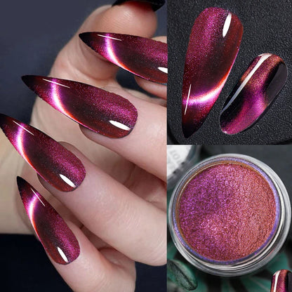 Sparkly Chameleon Magnetic Nail Powder Cat Eye Effect Chrome Nail Pigment 0.5g Holographic Glitter Cat Eye Magnet Powder