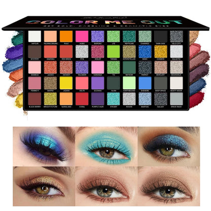 50 Color Rainbow Eyeshadow Palette Shimmer Matte Finish,Nude Neon Glitter Makeup All In One Makeup Palette For Music Festival