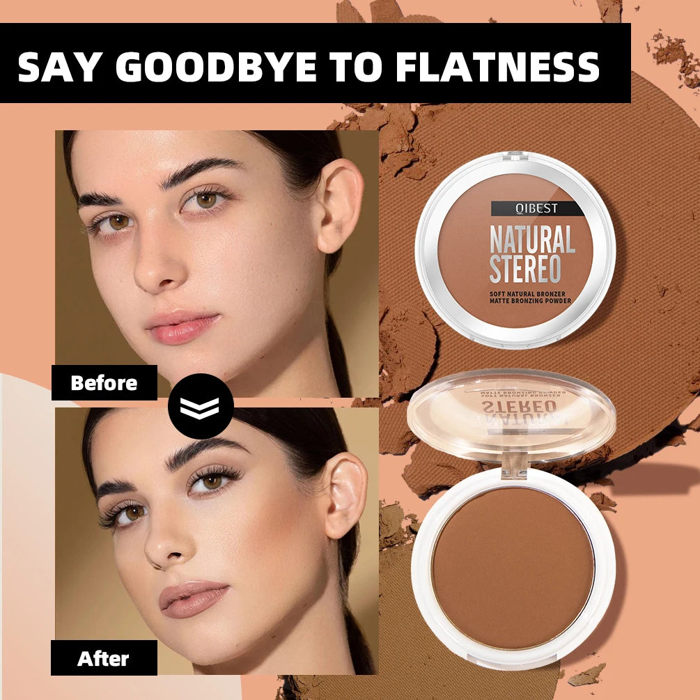 QIBEST Single Color Bronzer Contour Palette Face Shading Grooming Powder Lasting Matte Nose Shadow Highlight Blush Face Makeup