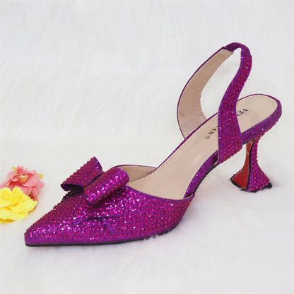 New Arrivals Special Design Purple Color African Women Shoes and Bag Set Pointed Toe Pumps for Wedding Party