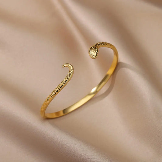 Punk Snake Bangles For Women Open Gold Color Stainless Steel Animal Snake Cuff Bracelets Gothic Party Jewelry Accessories