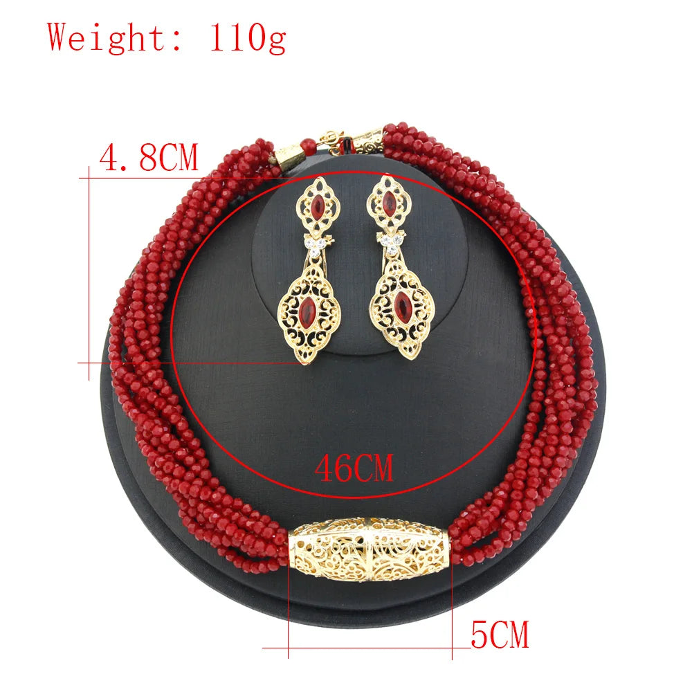 Sunspicems Charm  Beads Choker Necklace Drop Earring  Bridal Jewelry Sets For Women Multi Strand Beaded Necklace